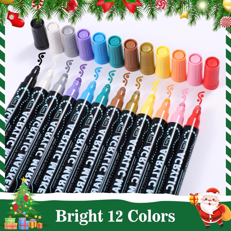 nauets 12 Colors Waterproof Dual Tip Acrylic Paint Markers, Premium Dot & Fine Tip Coloring Paint Pens Set for Paper, Rock, Wood, Fabric, Canvas, Glass, Ceramic and DIY Crafts Art Supplies - Image 4
